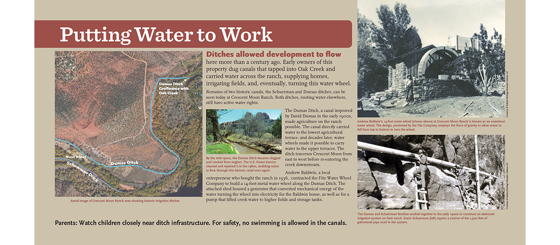 Sedona water wheel history interpretive sign